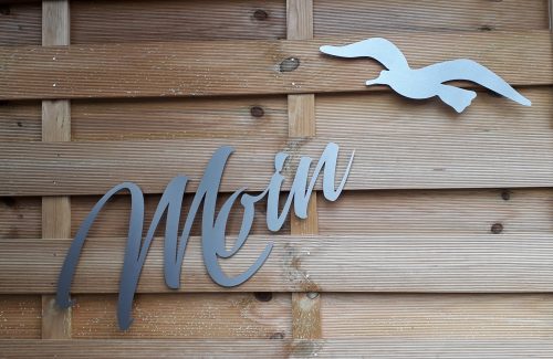 Schriftzug “Moin” mit Möwe klein in Edelstahl als Set - Ansicht 2