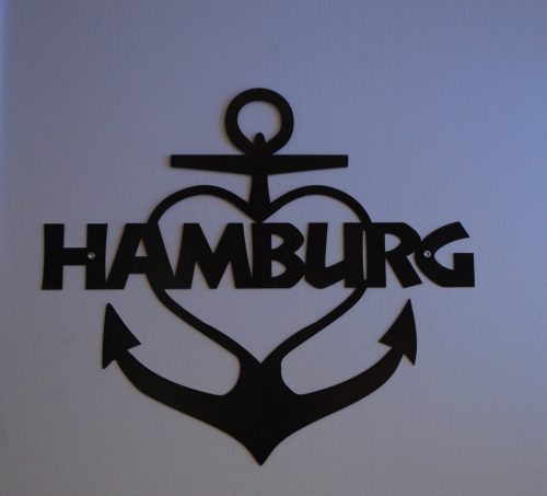 Wandschild Hamburg mit Anker aus Stahl