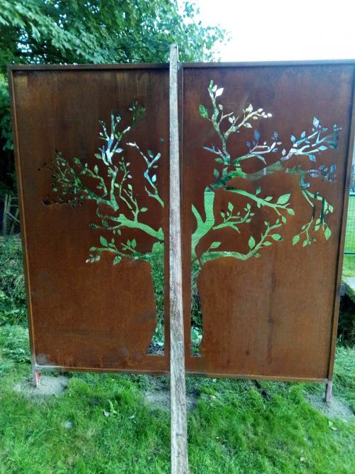 Sichtschutzwand “Baum” 2-teilig, Edelrost
