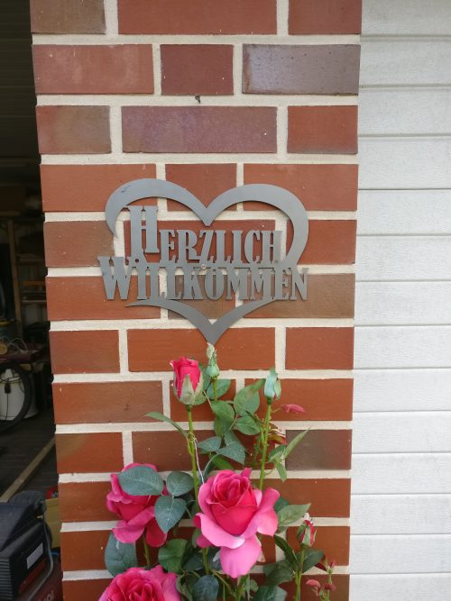 Herzlich Willkommen Hausschild aus Stahl
