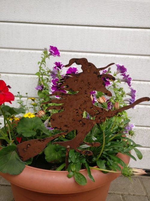 Gartenstecker Hexe mit Besen 2 mit Stab