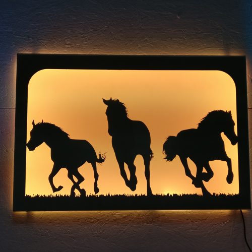 Wandbild “Pferde” 600x400mm Edelstahl beleuchtet