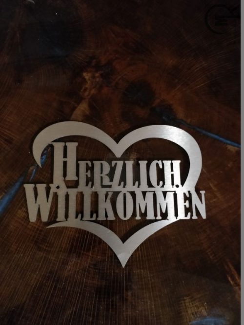 Herzlich Willkommen Hausschild aus Edelstahl