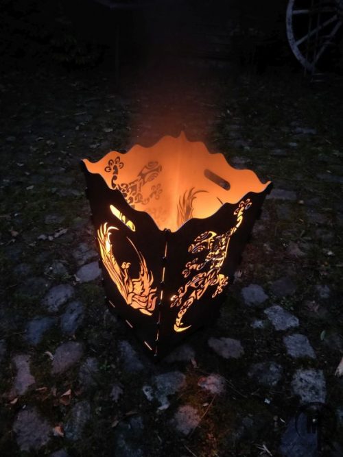 Feuerkorb “Phönix und Salamander” xxl 40cm x 40cm x 70cm