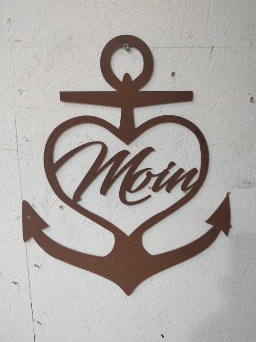 Wandschild Moin mit Herz Anker aus Stahl 33x40cm
