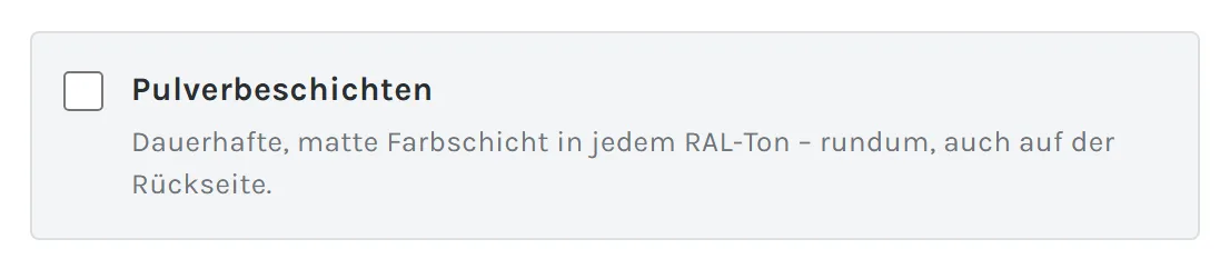 Schalter für die Pulverbeschichtung mit Auswahl des RAL-Farbtons