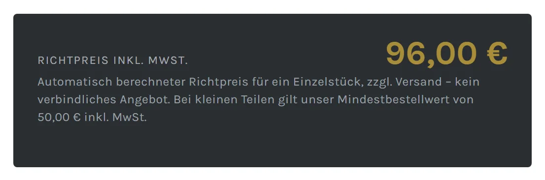 Anzeige des Richtpreises inklusive Mehrwertsteuer